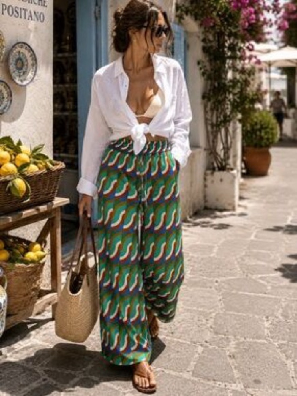 ZARA Multicolor Wave-Print Palazzo Pants